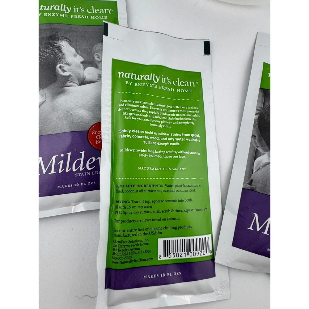 Naturally‎ Its Clean Mildew Cleanser Concentrate Spray Bottle 3 Packets